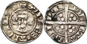 LOON, Graafschap, Arnold V (1279-1323), AR sterling, voor 1294. Vz/ + COMES ANOLDVS (sic) Ongekroond hoofd. Roosje in de legende. Kz/ MON-TA- COM-ITI...