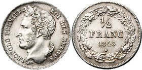 BELGIQUE, Royaume, Léopold Ier (1831-1865), AR 1/2 franc, 1843. Dupriez 202. Rare Nettoyé.

presque Superbe / about Extremely Fine