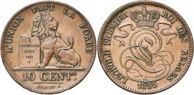 BELGIQUE, Royaume, Léopold Ier (1831-1865), Cu 10 centimes, 1855. Dupriez 563. Rare.

Très Beau / Very Fine