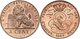 BELGIQUE, Royaume, Léopold Ier (1831-1865), Cu 5 centimes, 1849. Grands chiffres. BRAEMT F. avec point. Bogaert 446A.

presque Fleur de Coin / about...