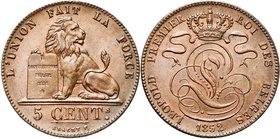 BELGIQUE, Royaume, Léopold Ier (1831-1865), Cu 5 centimes, 1852. BRAEMT F. avec point. Dupriez 526. Surfrappé.

Superbe à Fleur de Coin / Extremely ...