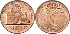 BELGIQUE, Royaume, Léopold Ier (1831-1865), Cu 5 centimes, 1856. Dupriez 587. Petites taches.

Fleur de Coin / Uncirculated