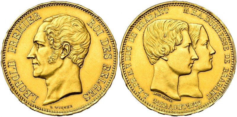 BELGIQUE, Royaume, Léopold Ier (1831-1865), AV 100 francs, 1853. Mariage du duc ...