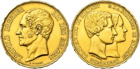 BELGIQUE, Royaume, Léopold Ier (1831-1865), AV 100 francs, 1853. Mariage du duc de Brabant. Dupriez 538; Fr. 6. Petits coups. Avec petit trait épais d...