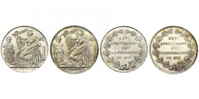 BELGIQUE, Royaume, Léopold Ier (1831-1865), lot de 2 p.: module de 2 francs et module de 5 centimes, 1856, Inauguration. Refrappes en argent (28mm). T...