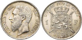 BELGIQUE, Royaume, Léopold II (1865-1909), AR 1 franc, 1866. Dupriez 1042.

Superbe à Fleur de Coin / Extremely Fine - Uncirculated