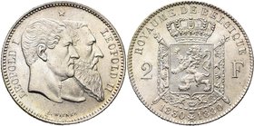 BELGIQUE, Royaume, Léopold II (1865-1909), AR 2 francs, 1880. Cinquantenaire de l''indépendance. Dupriez 1219. Petits coups.

Superbe / Extremely Fi...