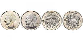 BELGIQUE, Royaume, Baudouin (1951-1993), lot de 2 essais: 10 francs 1969FR et NL, nickel, tranche lisse. Bogaert 3268, 3273.

Fleur de Coin / Uncirc...