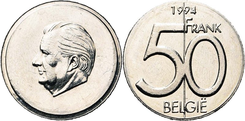 BELGIQUE, Royaume, Albert II (1993-2013), 50 frank, 1994NL. Essais unifaces en n...