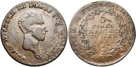 ALLEMAGNE, PRUSSE, Friedrich Wilhelm III (1797-1840), 1/6 Taler, 1812A. Epreuve (?) en cuivre. 3,77g Surfrappé.

Beau / Fine