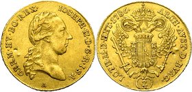 SAINT EMPIRE, Joseph II (1765-1790), AV double ducat, 1786A, Vienne. D/ T. l. à d. R/ Aigle impériale couronnée. Her. 5; Jaeckel 23; Fr. 437. 6,96g Pe...