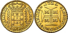 BRESIL, Joao V (1706-1750), AV 20.000 reis, 1726M, Minas Gerais. Gomes 38.03; Fr. 33. 53,38g Rare Belle couleur.

Superbe / Extremely Fine