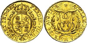 ESPAGNE, AV module de 1/2 escudo, 1808, Madrid. Proclamation de Ferdinand VII. D/ Ecu ovale couronné, entouré du collier de la Toison d''or. R/ Monogr...