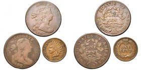 ETATS-UNIS, lot de 3 p.: 1 cent 1802 (draped bust), 1803 (tbc), 1878 (Indian head).

Beau à Très Beau / Fine - Very Fine