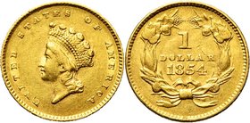 ETATS-UNIS, AV 1 dollar, 1854. Small Liberty head. Fr. 89.

Très Beau / Very Fine