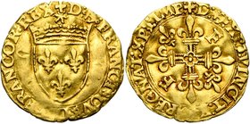 FRANCE, Royaume, François Ier (1515-1547), AV écu d''or au soleil, 3e émission (juillet 1519), Bayonne (ancre). 5e type. D/ Ecu de France couronné. R/...