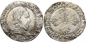 FRANCE, Royaume, Henri III (1574-1589), AR franc au col plat, 1578P, Dijon. D/ B. l. et cuir. à d. R/ Croix feuillue et fleurdelisée, H en coeur. Dupl...