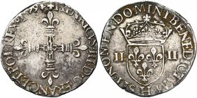 FRANCE, Royaume, Henri III (1574-1589), AR quart d''écu, 1579H, La Rochelle. D/ Croix fleurdelisée. R/ Ecu de France couronné, entre II-II. Dupl. 1133...
