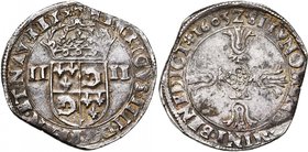 FRANCE, Royaume, Henri IV (1589-1610), AR quart d''écu du Dauphiné, 1603Z, Grenoble. D/ Ecu couronné, écartelé de France et Dauphiné, entre II-II. R/ ...