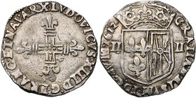 FRANCE, Royaume, Louis XIII (1610-1643), AR quart d''écu de Navarre, 1612, Saint-Palais. D/ Croix fleurdelisée. R/ Ecu couronné, parti de France-Navar...