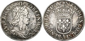 FRANCE, Royaume, Louis XIII (1610-1643), AR écu de 60 sols, 1642A, Paris. Premier poinçon de Warin à la mèche étroite. Rosette initale entre deux poin...