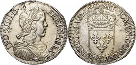 FRANCE, Royaume, Louis XIV (1643-1715), AR demi-écu à la mèche longue, 1650H, La Rochelle. D/ B. enfantin, l., dr. et cuir. à d. Variante en fin de lé...