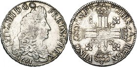 FRANCE, Royaume, Louis XIV (1643-1715), AR écu aux huit L, 1691B, Rouen. 1er type. 1e réformation. D/ B. dr. à d. R/ Croix formée de huit L couronnés,...
