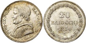 ITALIE, ETATS PONTIFICAUX, Pie IX (1846-1878), (Giovanni Maria Mastai-Ferretti), AR 20 baiocchi, 1850, an 4, Rome. Munt. 14; Berman 3311. Petites tach...