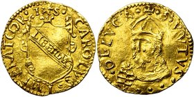 ITALIE, LUCQUES, République (1369-1799), AV scudo d''oro del sole, s.d. Au titre de Charles Quint. D/ CAROLVS IMPERATOR Ecu orné à une bande inscrite ...