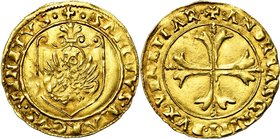 ITALIE, VENISE, Andrea Gritti (1523-1539), AV scudo d''oro, s.d. D/ Croix feuillue, les bras terminés par des pommes de pin. R/ Ecu au lion de saint M...