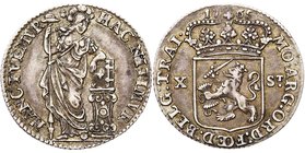 NEDERLAND, UTRECHT, Provincie, AR 10 stuiver (Nederlandse halve gulden), 1765. Vz/ Nederlandse maagd met speer en vrijheidshoed. Kz/ Gekroond Generali...