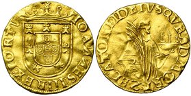 PORTUGAL, Joao III (1521-1557), AV meio Sao Vicente (500 reais), s.d., Lisbonne. D/ IOAES: III REX: PORTV Ecu de Portugal couronné. R/ ZELATOR FIDEI...
