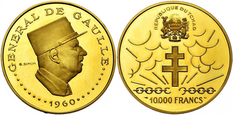 TCHAD, République (1960-), AV 10.000 francs, 1960 (1970). Général de Gaulle. 10e...
