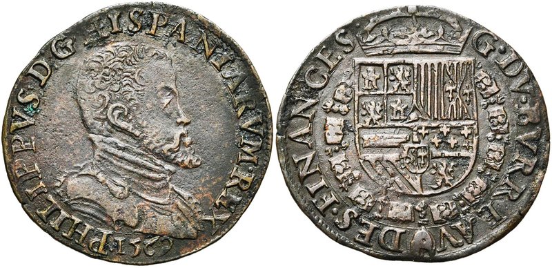 PAYS-BAS MERIDIONAUX, Cu jeton, 1569. Bureau des Finances. D/ B. cuir. de Philip...