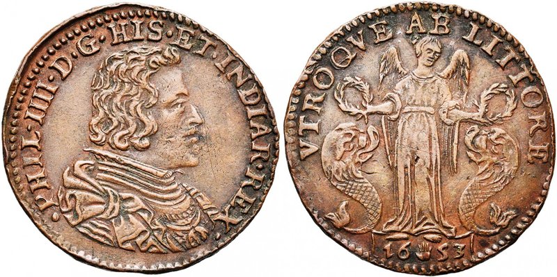 PAYS-BAS MERIDIONAUX, Cu jeton, 1653, Anvers. Prise de Dunkerque et Barcelone. D...