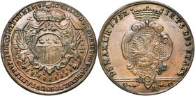 PAYS-BAS MERIDIONAUX, Cu jeton, 1732, Ph.-L. Roettiers. Conrad, duc d''Ursel, gouverneur de Namur (1729-1738). D/ Cartouche à l''écu de Namur sommé d'...