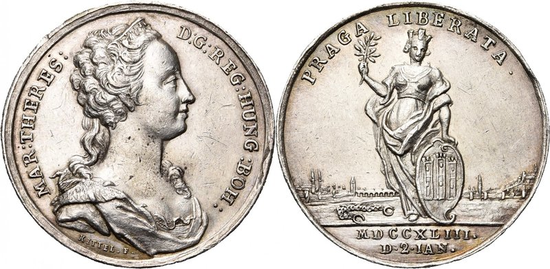 SAINT EMPIRE, AR médaille, 1743, Kittel. Libération de Prague le 2 janvier 1743....