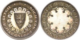 BELGIQUE, AR médaille, s.d. (1842), Veyrat. Société royale de Numismatique de Belgique. D/ Ecu de Belgique entouré des marques des principaux ateliers...