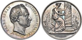 BELGIQUE, AR médaille, 1860, A. Geefs. Frère-Orban, ministre des Finances. D/ T. à d. R/ Polymnie deb. à d., inscrivant la loi du 18 juillet 1860 sur ...
