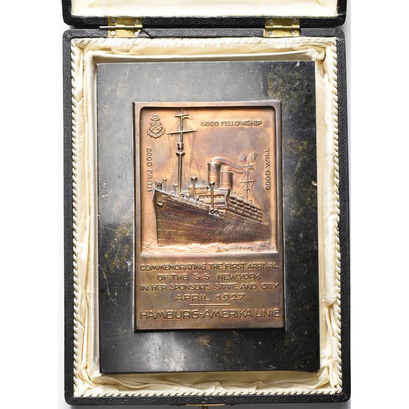 ETATS-UNIS, AE médaille, 1927. Premier voyage transatlantique du S.S. New York. ...