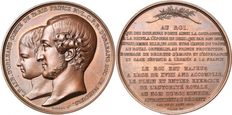 FRANCE, AE médaille, 1842, Borrel. Loi du 30 août 1842 confiant la régence à Lou...