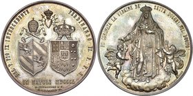 ITALIE, ETATS PONTIFICAUX, AR médaille, 1850, Vernucci/Arnaud. Couronnement de la Vierge des Sept Douleurs à Naples. D/ Ecu accolés de Pie IX et de Fe...