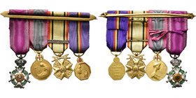 BELGIQUE, groupe de 4 miniatures montée sur une épingle, ayant appartenu à une infirmière lors des deux Guerres mondiales: chevalier de l’Ordre de Léo...