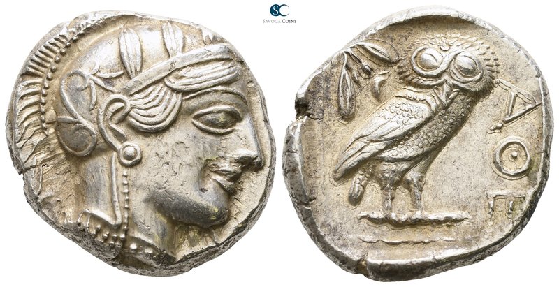 Attica. Athens circa 454-404 BC. 
Tetradrachm AR

25mm., 17,28g.

Head of A...