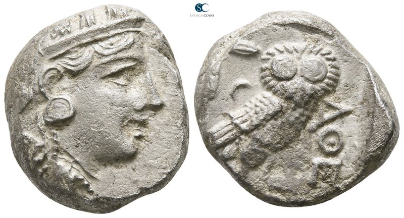 Attica. Athens circa 350-294 BC. 
Tetradrachm AR

22mm., 16,91g.

Helmeted ...