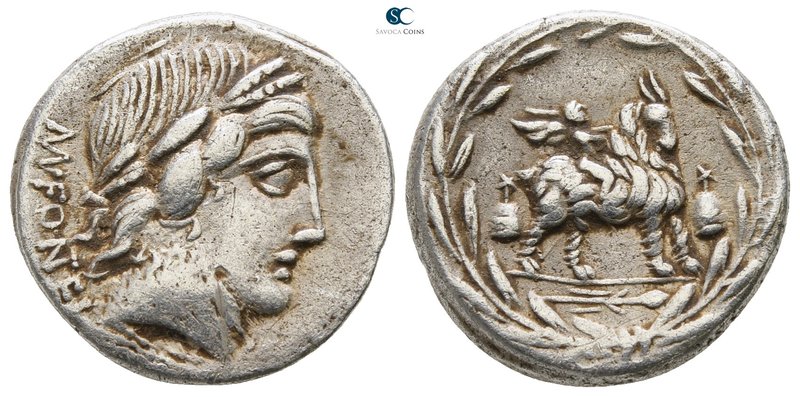 Mn. Fonteius C.f. 85 BC. Rome
Denarius AR

17mm., 3,86g.

MN FONTEI behind,...