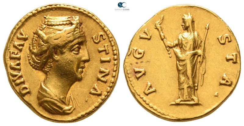 Diva Faustina I AD 140-141. Rome
Aureus AV

18mm., 6,82g.

DIVA FAVSTINA, d...