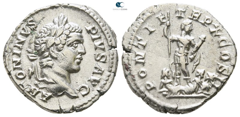 Caracalla AD 198-217. Struck AD 207. Rome
Denarius AR

18mm., 2,92g.

ANTON...