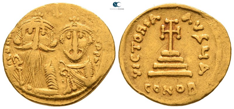 Heraclius with Heraclius Constantine AD 610-641. Struck AD 629-631. Constantinop...
