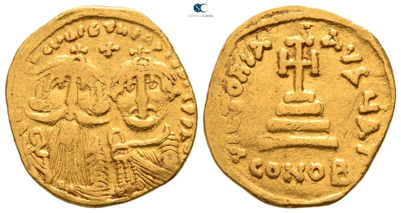 Heraclius with Heraclius Constantine AD 610-641. Struck AD 629-631. Constantinop...